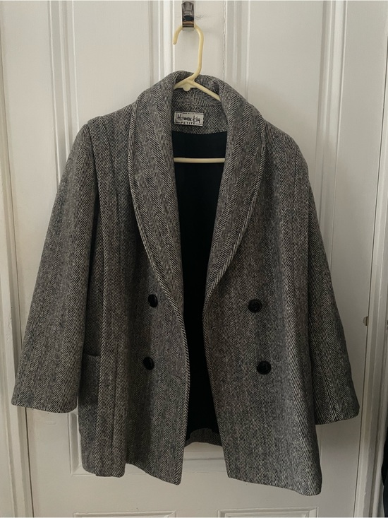 Herman Kay Jackets & Blazers - Herman Kay Women's Gray Herringbone Shawl Collar Pea Coat